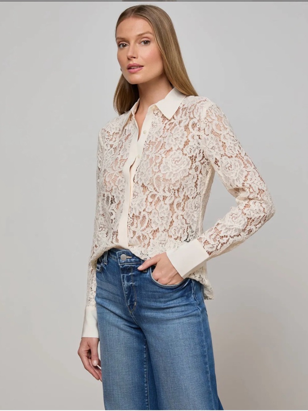 NWT L’AGENCE MAIA LACE BUTTONDOWN BLS